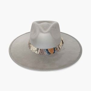 Gray Rancher Fedora Hat w/ Snakeskin Hat Band